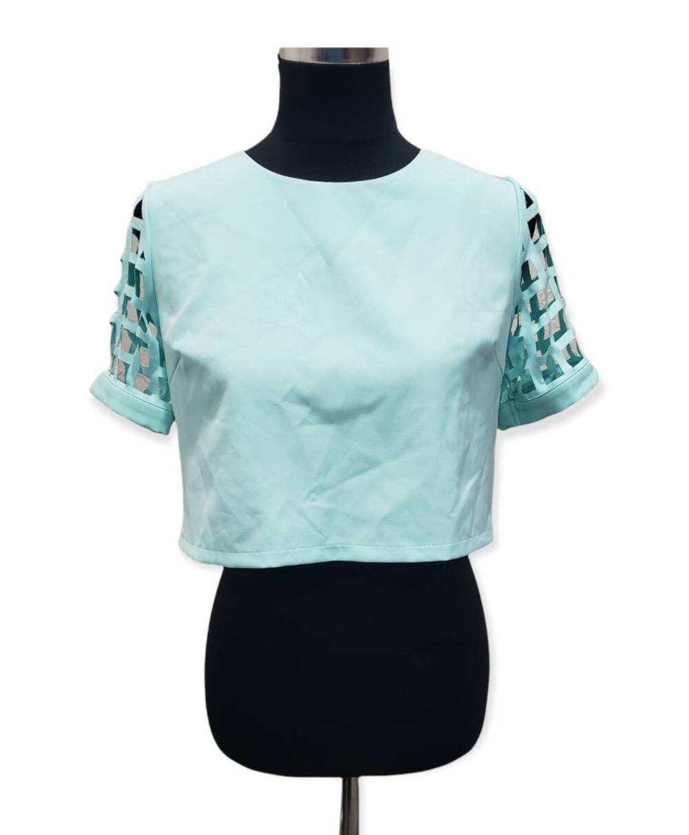 TOBI Mint Green Mid Rise Crop Top Cut Out Short Sleeved Shirt